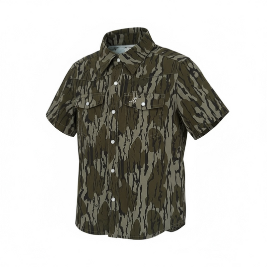 performance pearl snap || original bottomland & mallard sky (child)