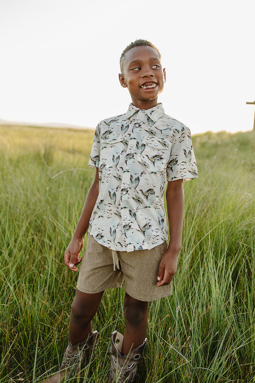 performance pearl snap || mallard sky (child)