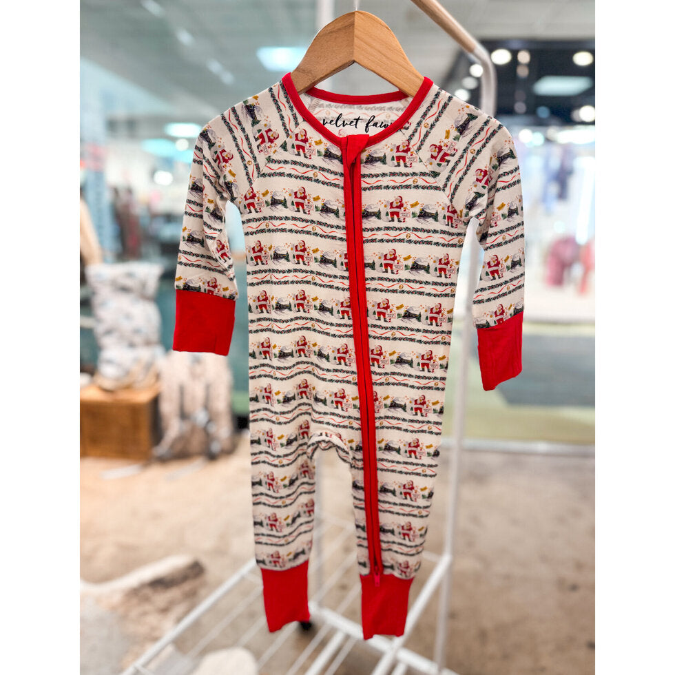 bamboo zipper pajama || christmas train - Main Image