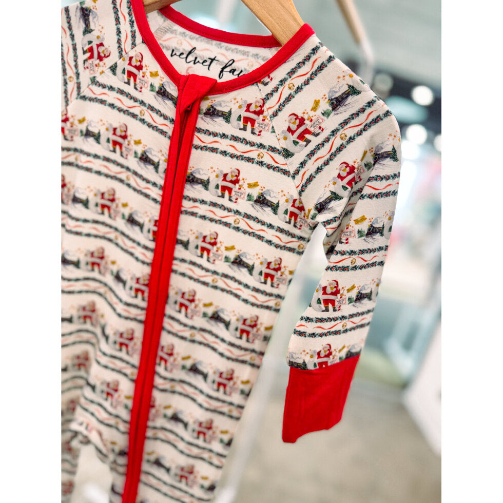 bamboo zipper pajama || christmas train