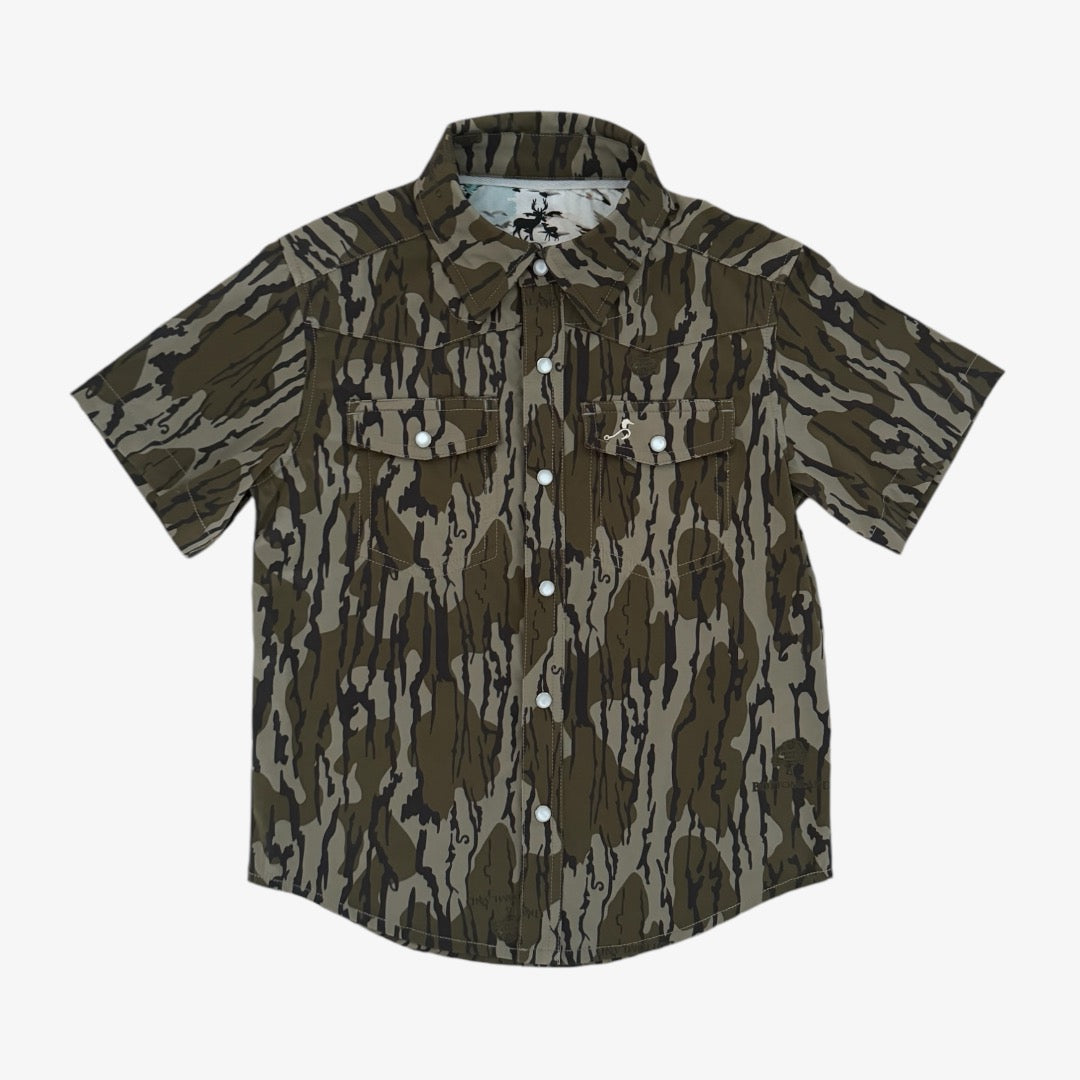 performance pearl snap || original bottomland & mallard sky (child)