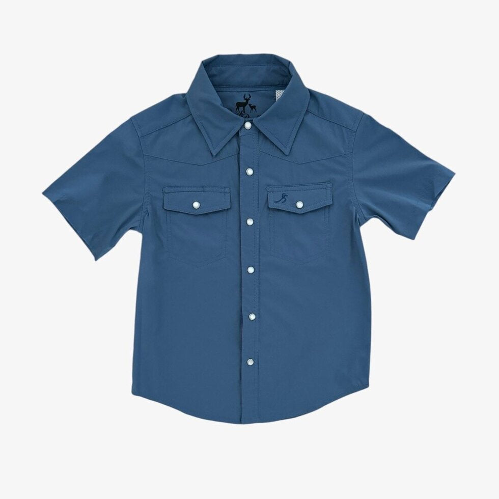 performance pearl snap || lake blue