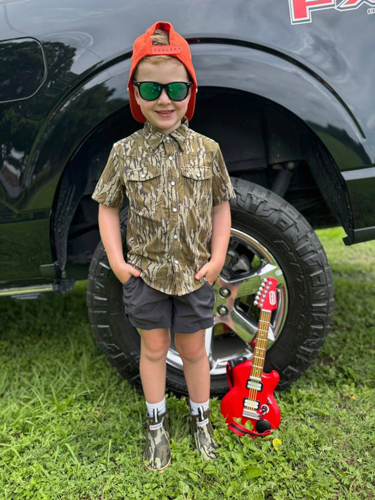 performance pearl snap || original bottomland & mallard sky (child)