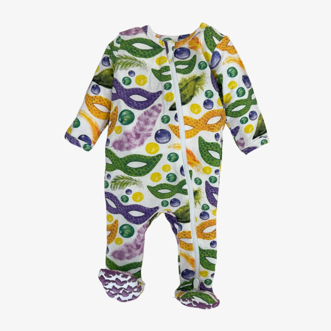 modal zipper footie pajama || mardi gras loot