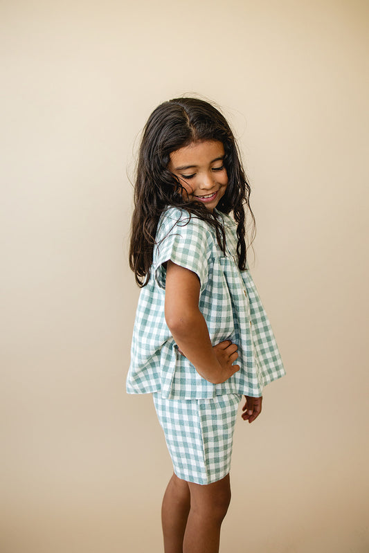 macy two piece set || green plaid