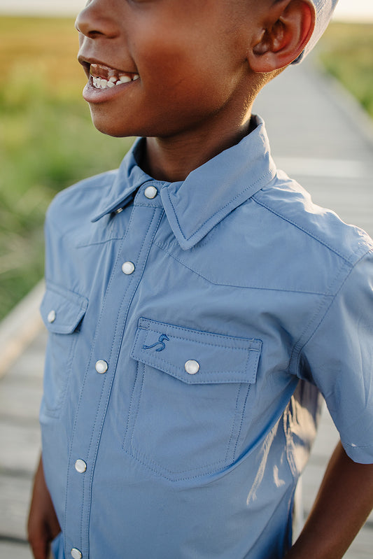 performance pearl snap || lake blue