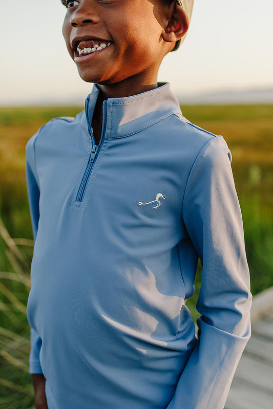 beau quarter zip UPF 50+ || lake blue