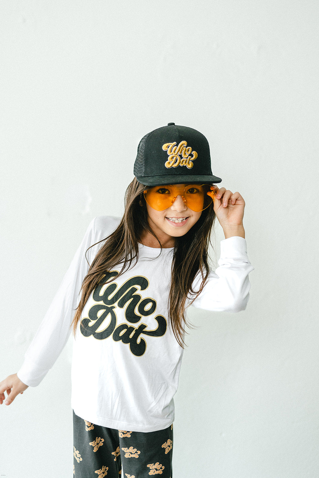 flat brim trucker hat || who dat