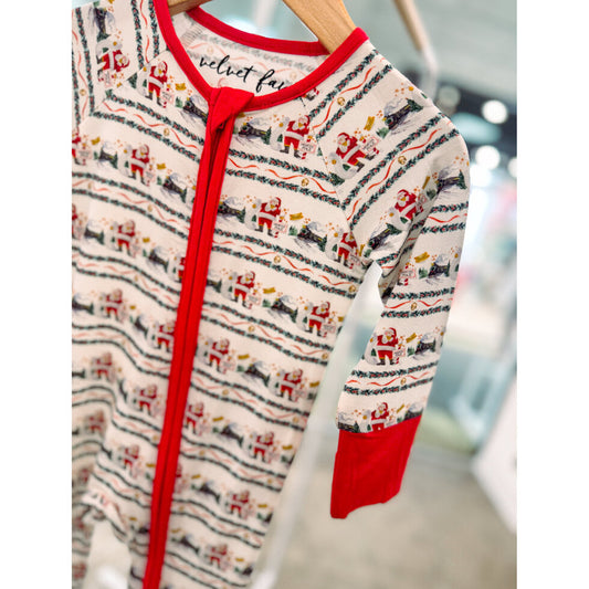 bamboo zipper pajama || christmas train