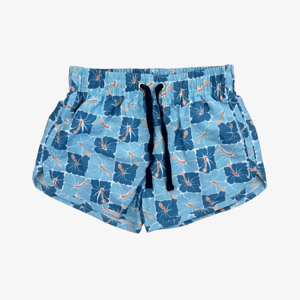 jackson swim shortie || hibiscus trails (hana bay blue)